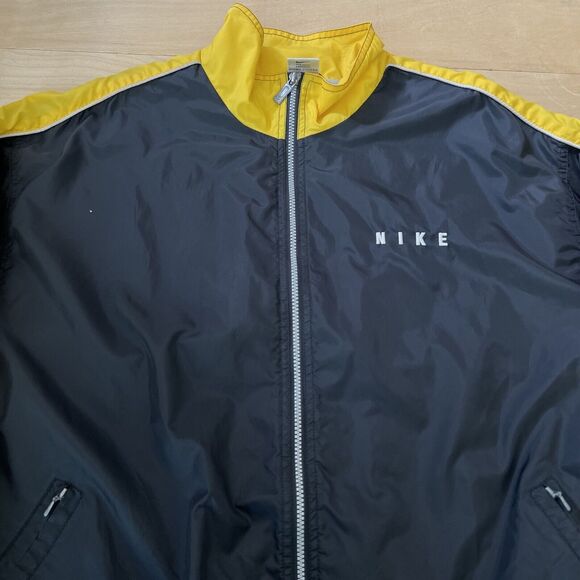 Vintage Nike Jacket 2XL Black Yellow 90s Windbreaker Sportswear New York Oregon - Picture 2 of 8